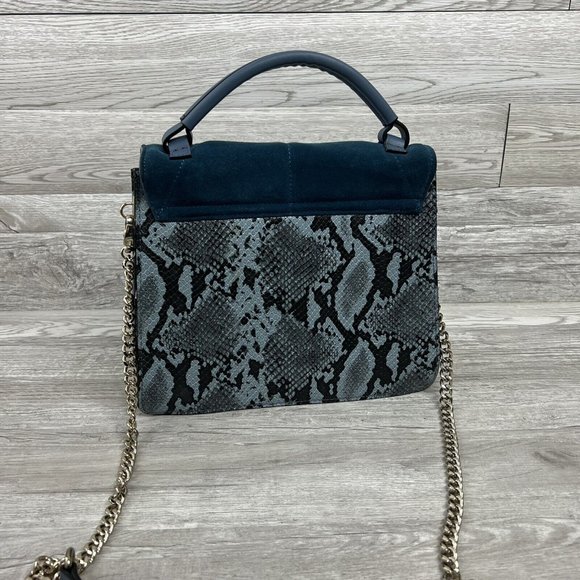 ZARA CITY BAG Blue Animal Print WITH CONTRASTING LEATHER STRAP - Picture 4 of 12